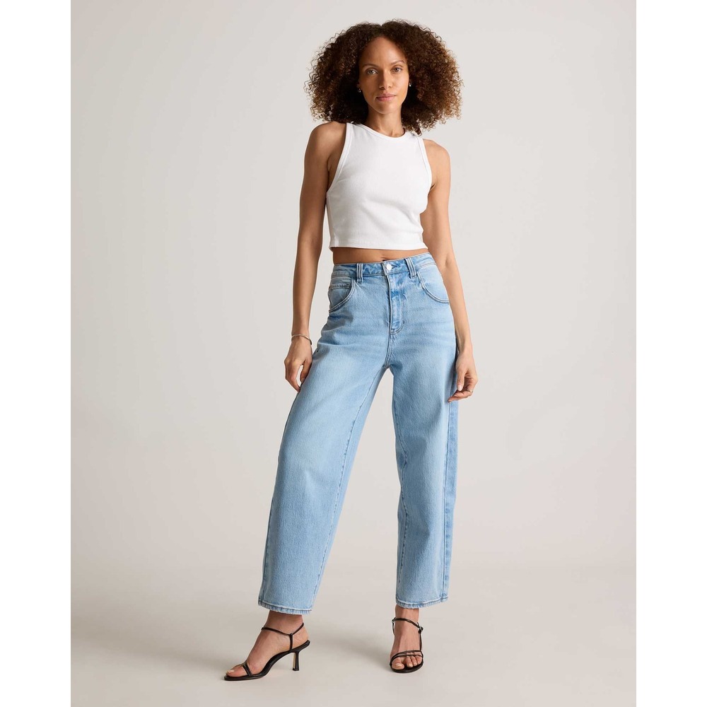 Quince Bella Stretch Barrel Jeans Cool Blue Light Wash Size 28